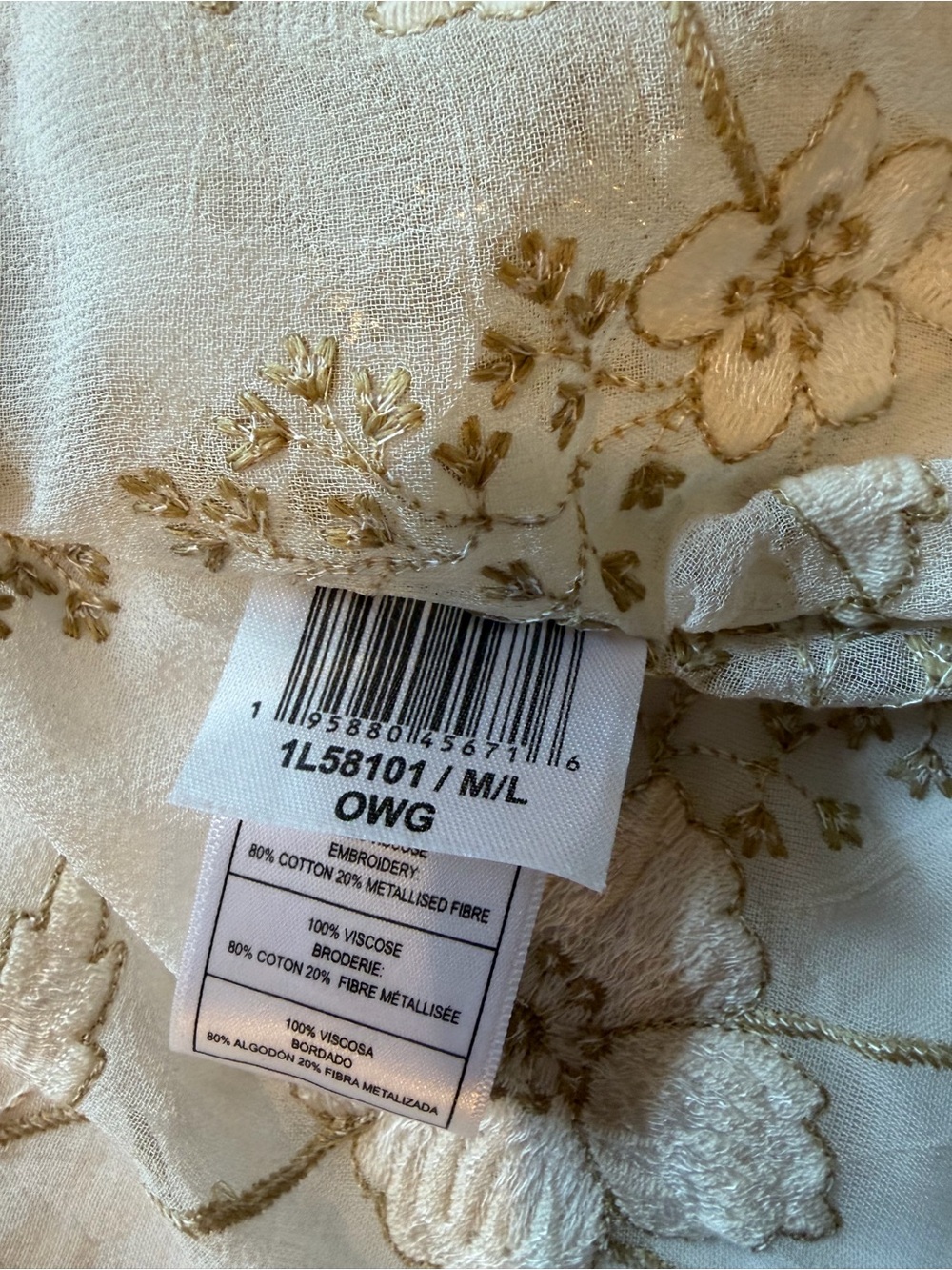 Karen Kane Sheer Floral Embroidered Open-Front Ivory and Gold Topper Jacket - Picture 10 of 11